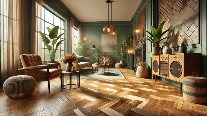 Illustration montrant les avantages du parquet d'occasion pour une décoration durable.