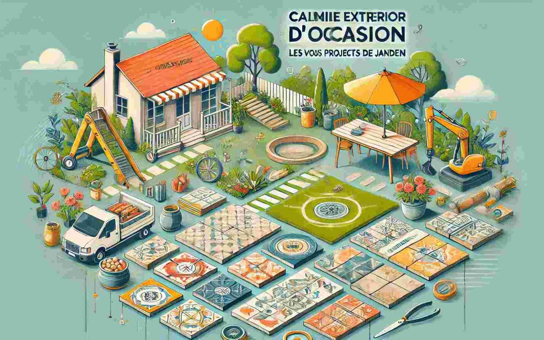 Illustration montrant les meilleures options de carrelage extérieur d'occasion pour vos projets de jardin.