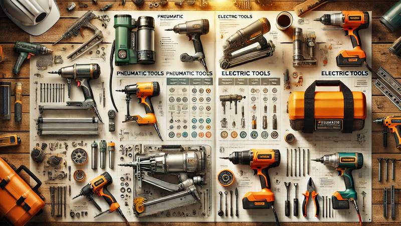 Illustration montrant la comparaison entre les outils pneumatiques et les outils électriques.