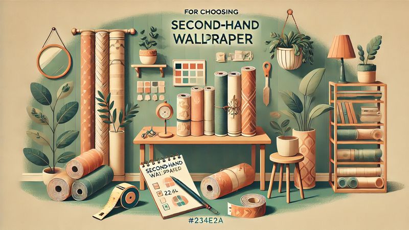 Illustration montrant des conseils pour choisir du papier peint d'occasion.