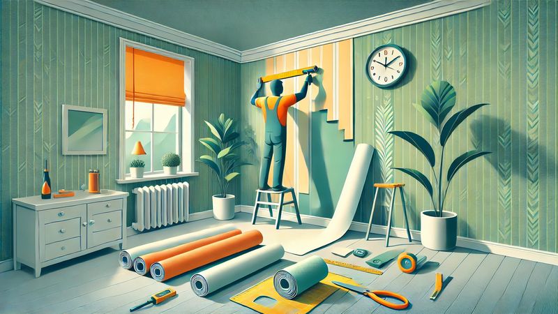 Illustration montrant comment poser du papier peint d'occasion de manière professionnelle.