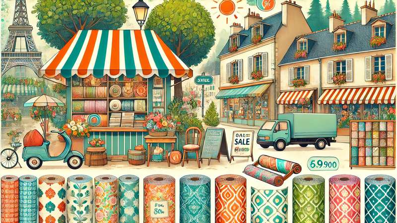 Illustration montrant les meilleurs endroits en France pour acheter du papier peint d'occasion.