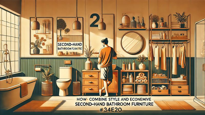 Illustration montrant comment allier style et économie avec des meubles d'occasion pour la salle de bain.