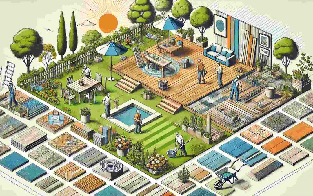 Illustration montrant comment donner une seconde vie à des espaces extérieurs avec des matériaux d'occasion.