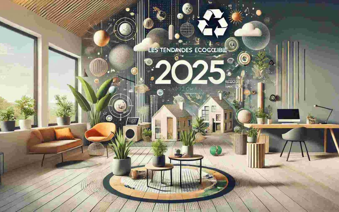 Illustration des tendances 2025 en matière de carrelage écologique pour la maison.