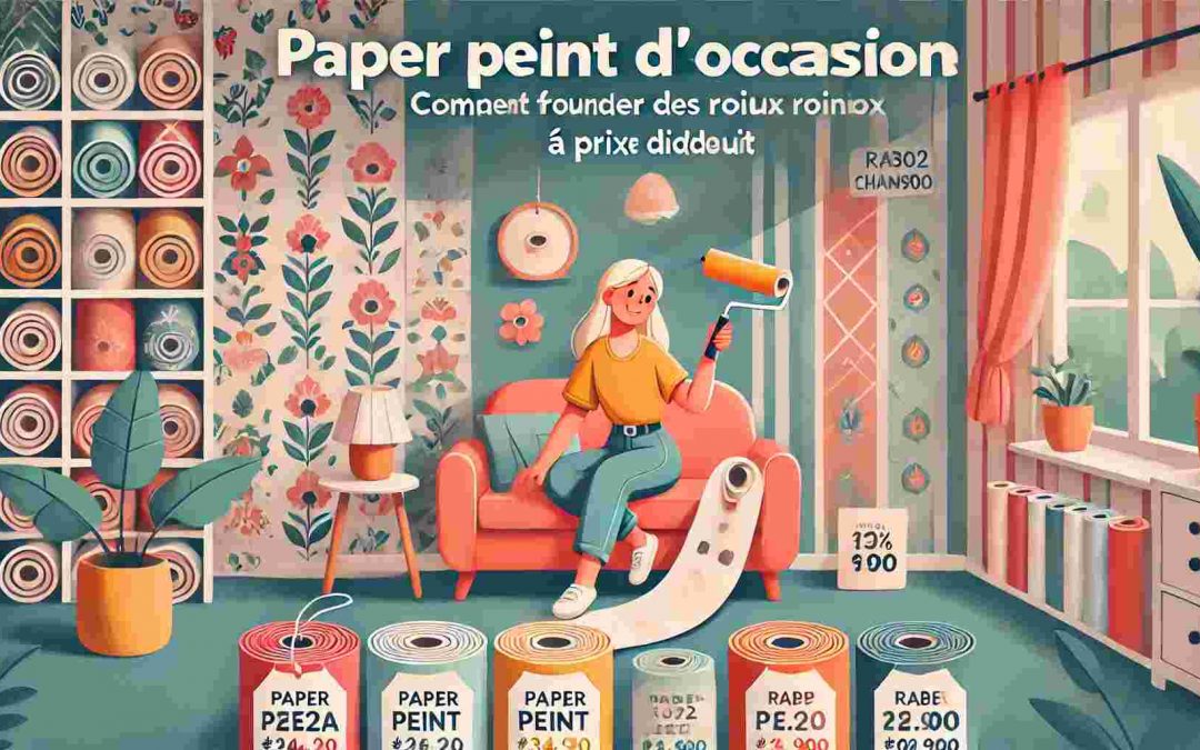 Illustration montrant comment trouver des rouleaux de papier peint d'occasion à prix réduit.