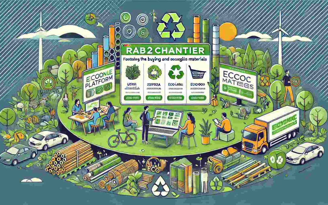 Illustration de la façon dont Rab2Chantier facilite l'achat et la vente de matériaux écologiques.